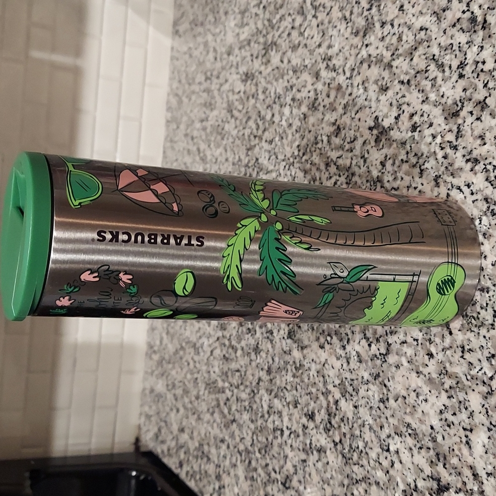 Starbucks Stainless Steel Tropical Thermos - Green and Silver
